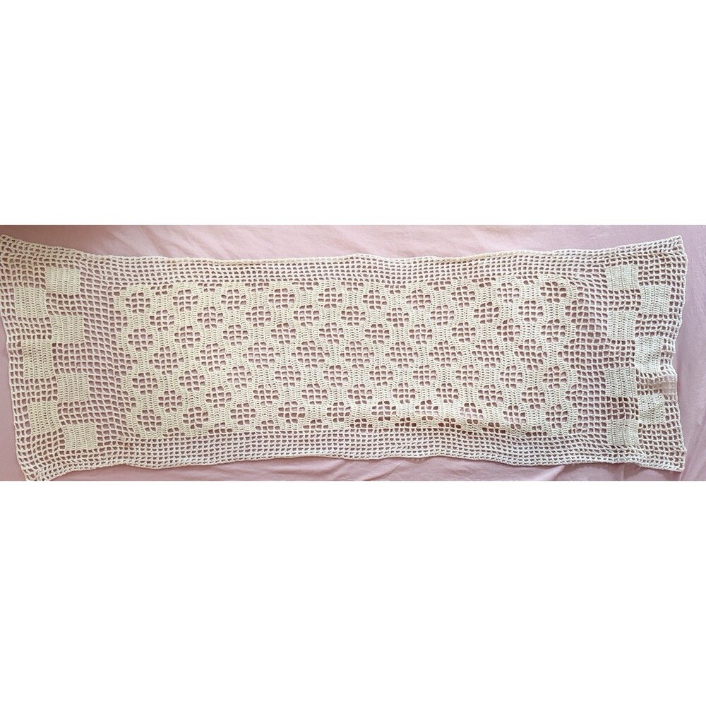 Vintage Hand Crochet Table Runner Cream  15”W x 41”L